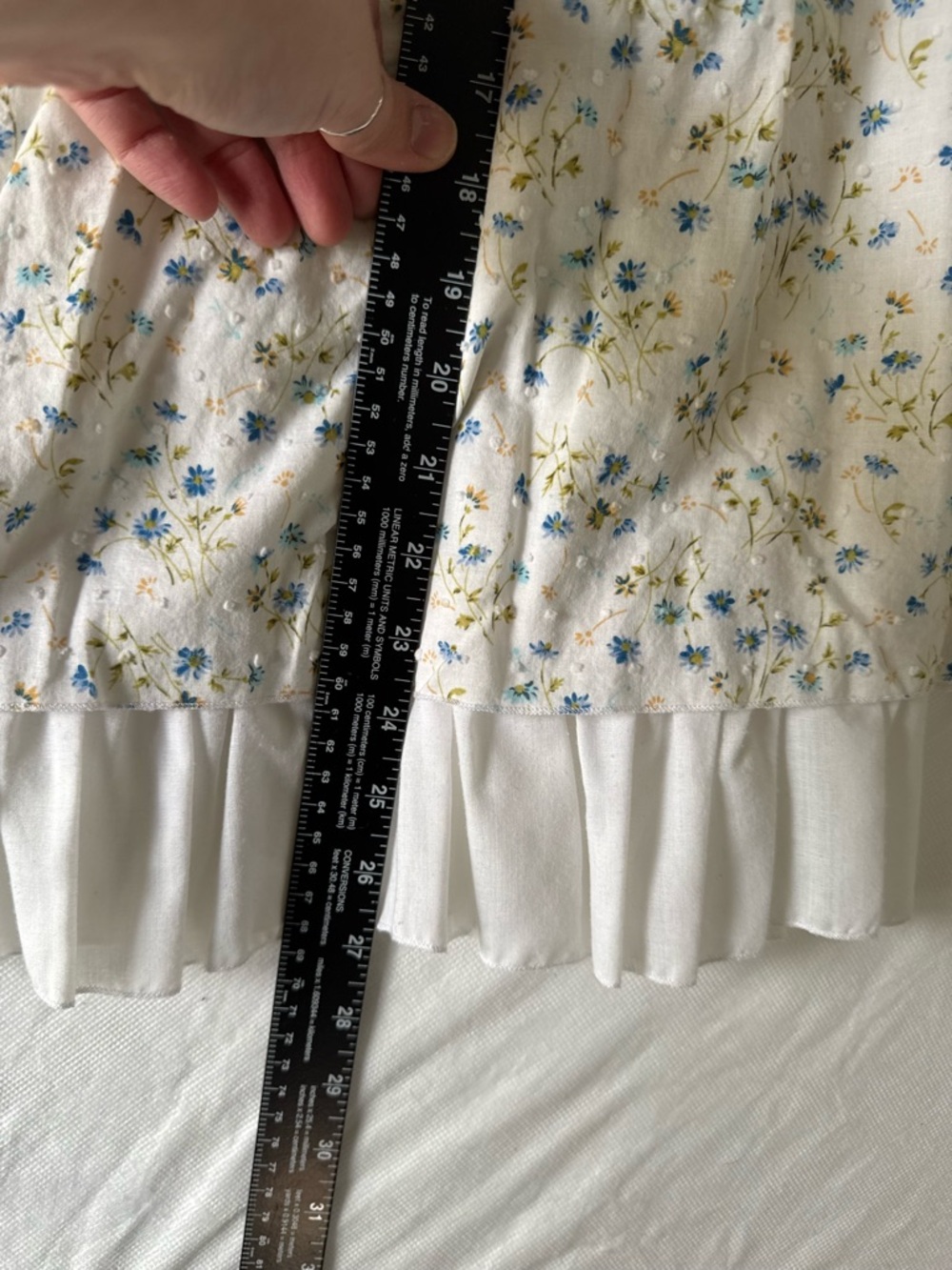 JKLA Retro Ditsy Floral Ruffle Hem Midi Skirt Navy Blue White Large Cottagecore - Picture 9 of 11